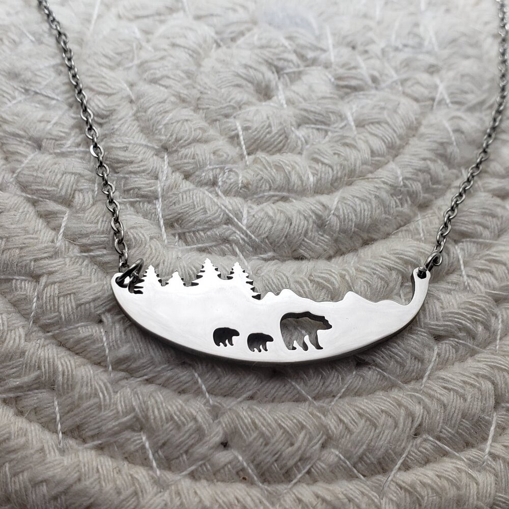 Close 2 UR Heart Stainless steel 18 inch momma and baby bears in the woods